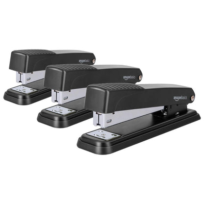 Amazon Basics Full-Strip Metal Office Desktop Stapler – 20 Sheet Capacity, 3-Pack, Black