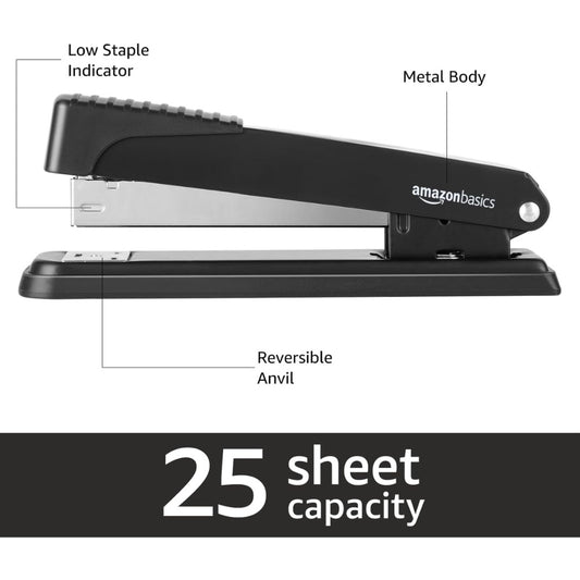 Amazon Basics Full-Strip Metal Office Desktop Stapler – 20 Sheet Capacity, 3-Pack, Black