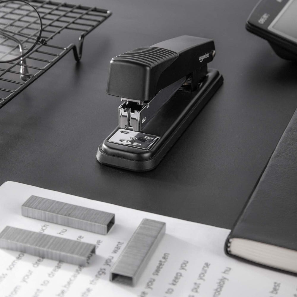 Amazon Basics Full-Strip Metal Office Desktop Stapler – 20 Sheet Capacity, 3-Pack, Black