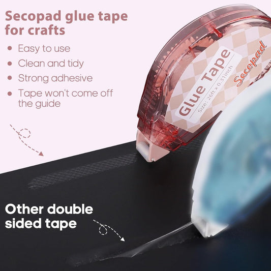 Secopad Scrapbook Glue Tape – 4 Pack Craft Adhesive Tape Runners, 26 ft Each, Light-Colored Shells