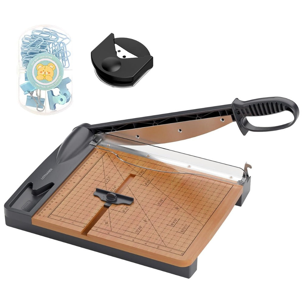 12" Wood Guillotine Paper Cutter – Heavy Duty Paper Trimmer, 32-Sheet Capacity, Wood Base Cutting Board for Classroom, Crafts & Cardstock