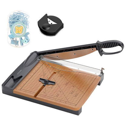 12" Wood Guillotine Paper Cutter – Heavy Duty Paper Trimmer, 32-Sheet Capacity, Wood Base Cutting Board for Classroom, Crafts & Cardstock