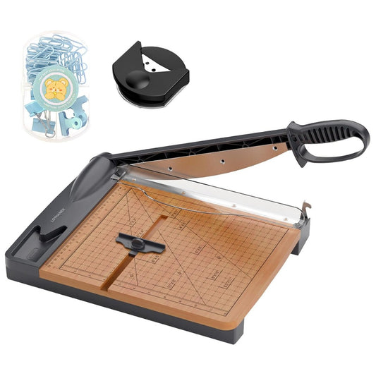 12" Wood Guillotine Paper Cutter – Heavy Duty Paper Trimmer, 32-Sheet Capacity, Wood Base Cutting Board for Classroom, Crafts & Cardstock