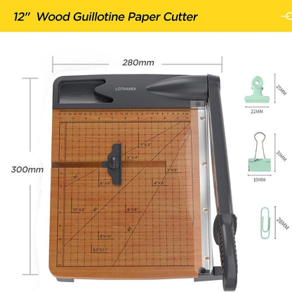 12" Wood Guillotine Paper Cutter – Heavy Duty Paper Trimmer, 32-Sheet Capacity, Wood Base Cutting Board for Classroom, Crafts & Cardstock